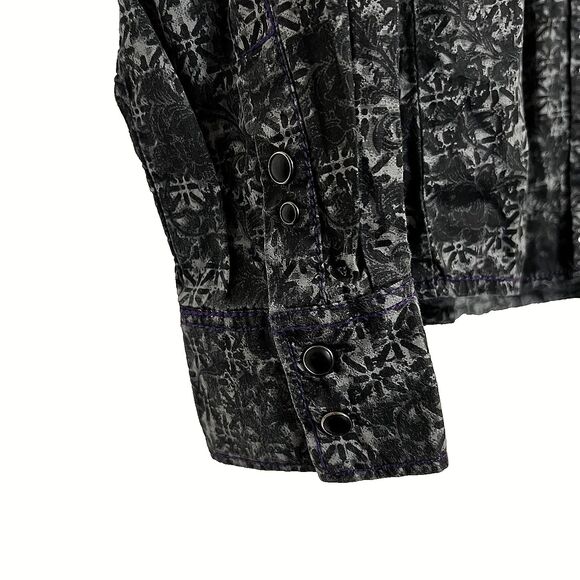 Cruel Girl Western Pearl Snap Shirt Women M Embroidered Black Purple Rodeo Y2K - Picture 11 of 16